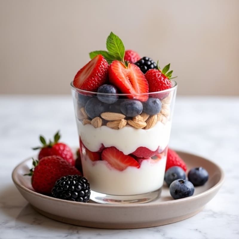 Greek Yogurt Protein Parfait with Mixed Berries and Almonds