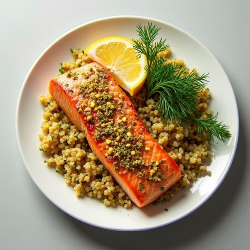 Crispy Pistachio Crusted Salmon with Lemon Herb Quinoa