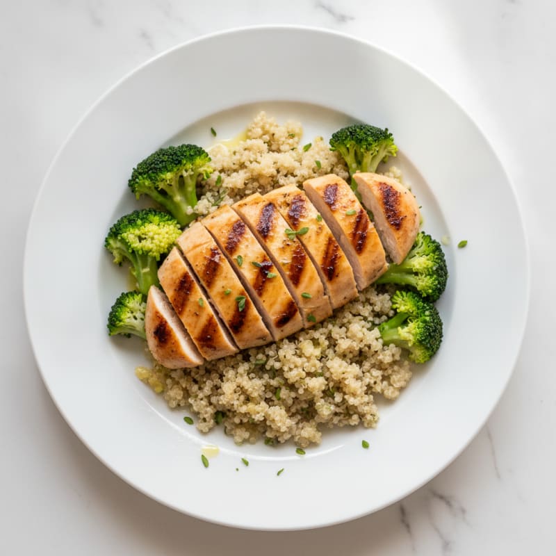 Grilled Chicken Breast with Quinoa and Steamed Broccoli