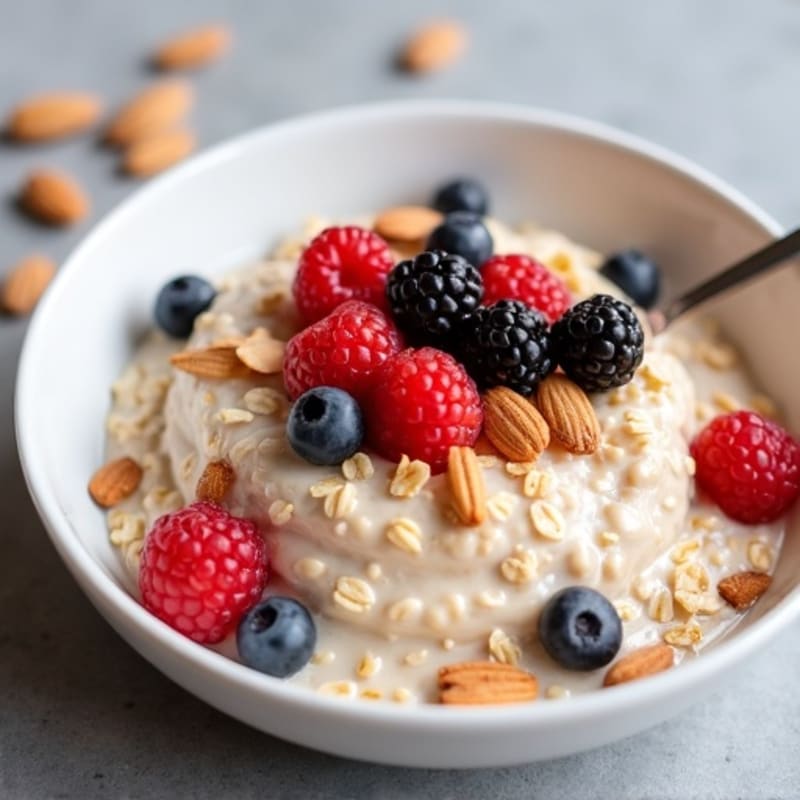 Creamy Protein Oatmeal with Fresh Berries and Toasted Almonds