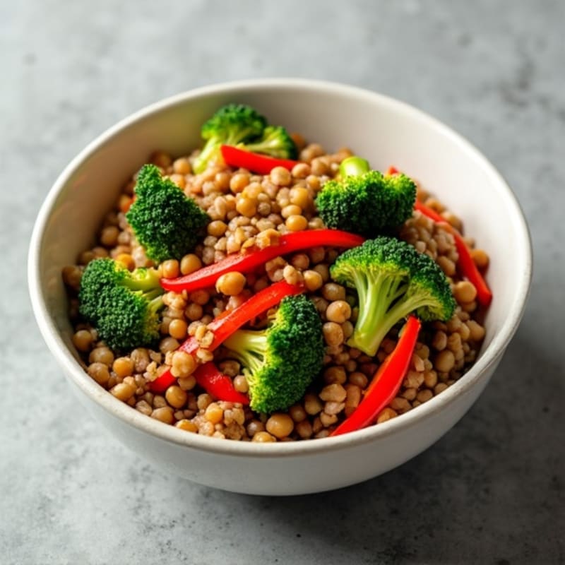 Lentil and Tempeh Stir Fry with Broccoli and Peppers