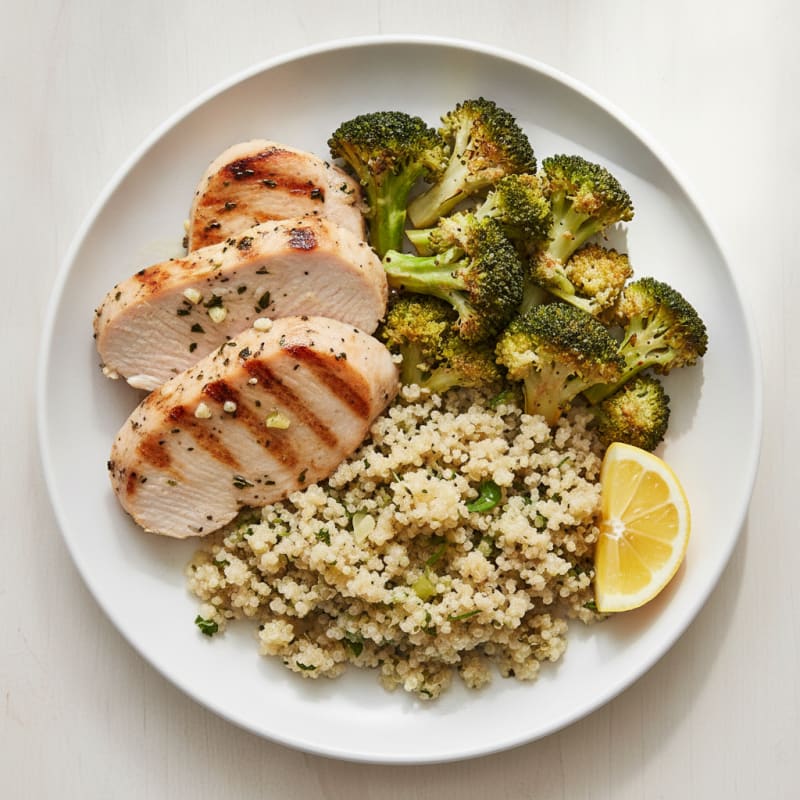 Grilled Turkey Breast with Roasted Broccoli and Quinoa