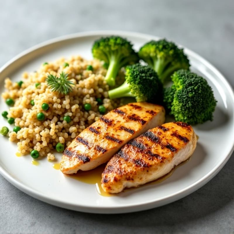 Grilled Chicken Breast with Roasted Broccoli and Quinoa
