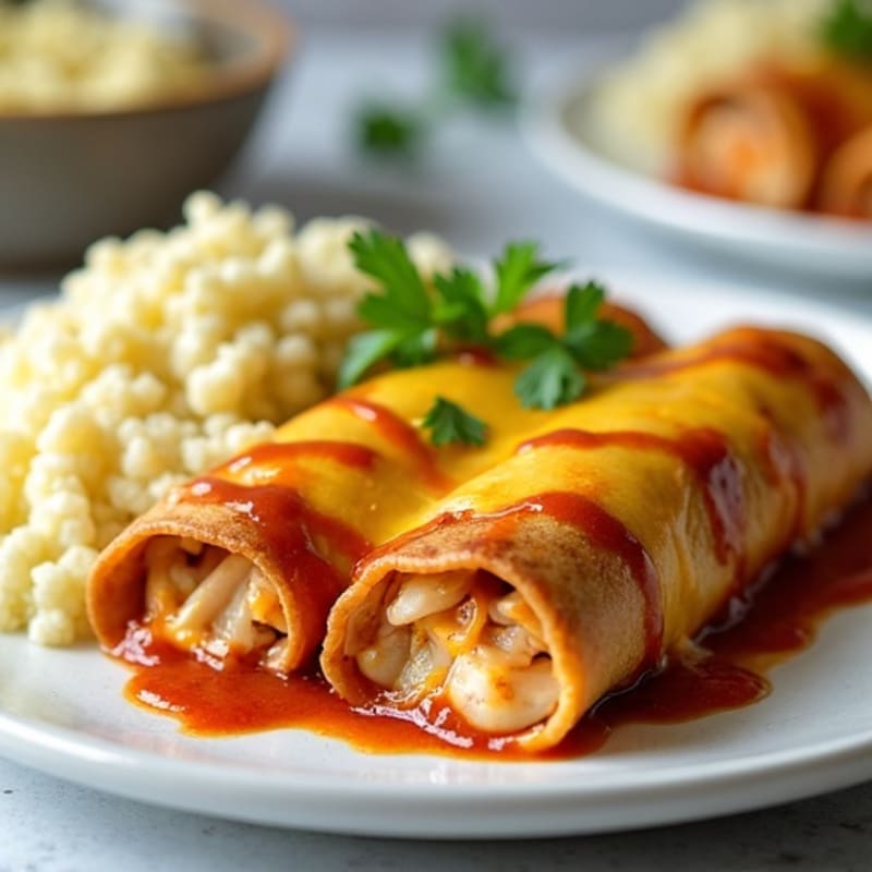 Baked Green Chile Chicken Enchiladas with Cauliflower Rice