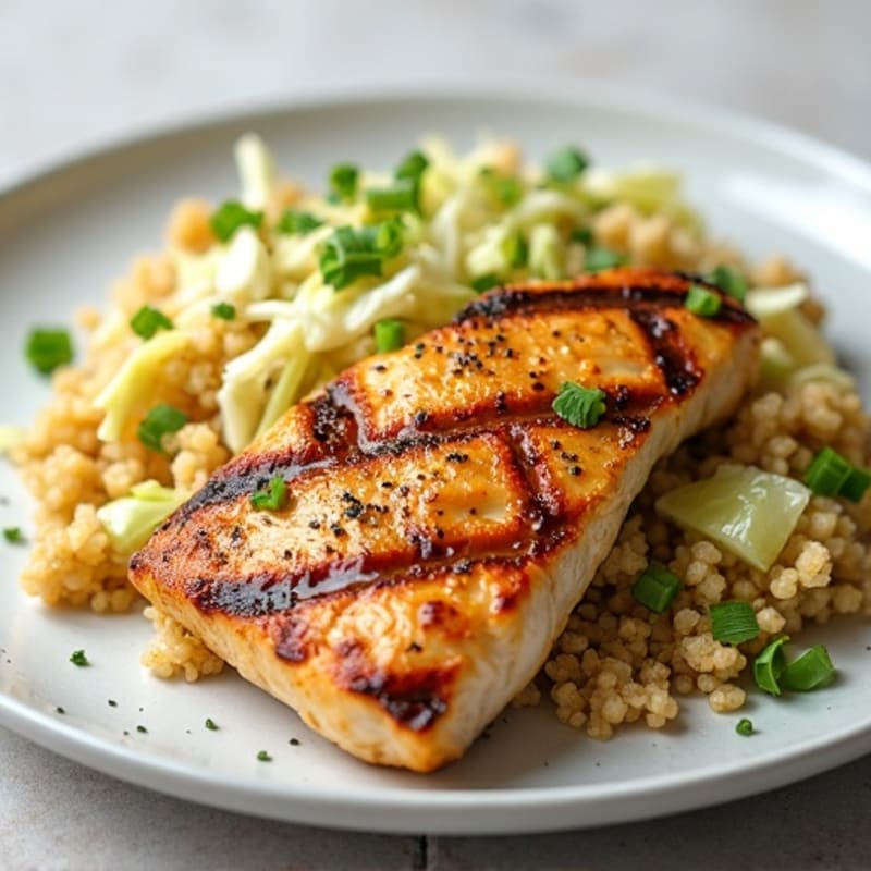 Grilled Chicken Breast with Crunchy Cabbage Slaw and Quinoa