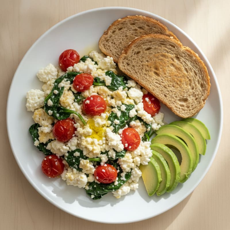 Egg White and Cottage Cheese Scramble with Spinach and Tomatoes