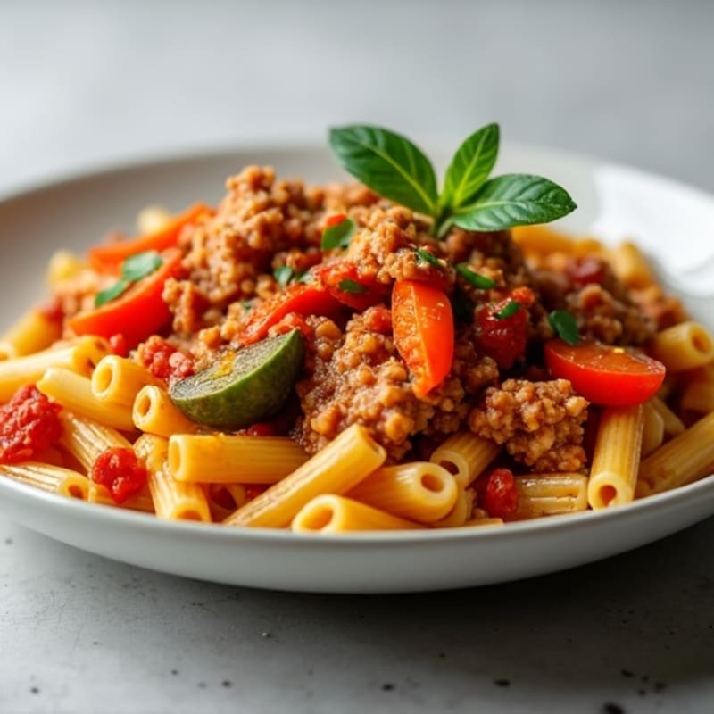 Lean Ground Turkey and Roasted Vegetable Pasta Skillet