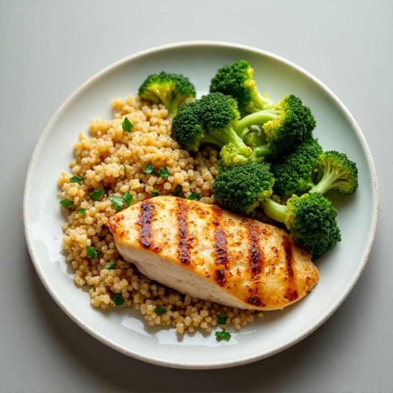 Grilled Lemon Chicken Breast with Quinoa and Steamed Broccoli