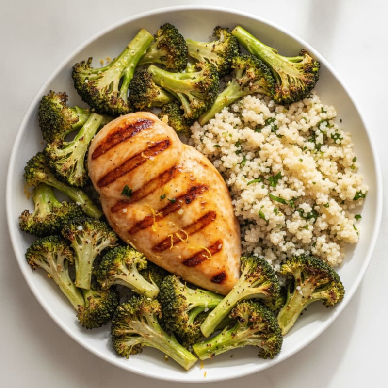 Grilled Chicken Breast with Roasted Broccoli and Quinoa