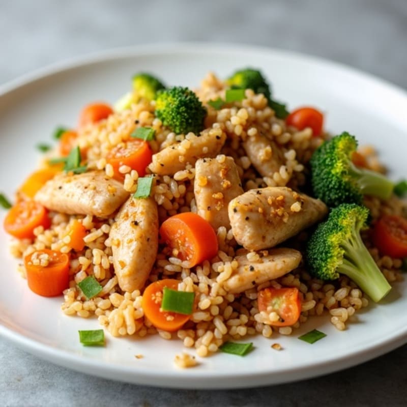 Healthy Chicken Fried Brown Rice with Crispy Vegetables