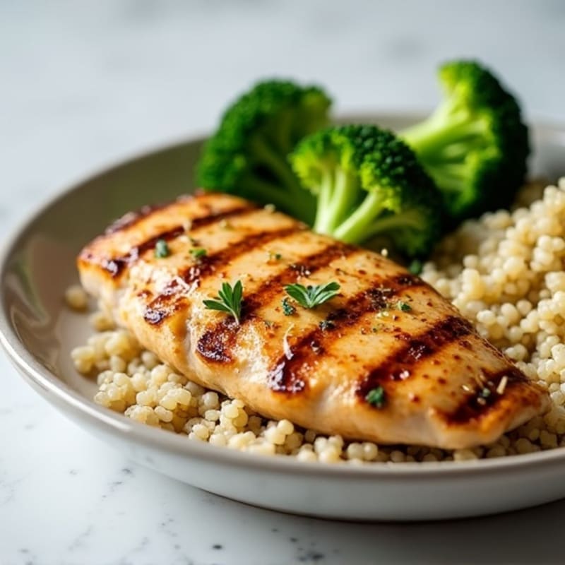 Grilled Chicken Breast with Quinoa and Steamed Broccoli
