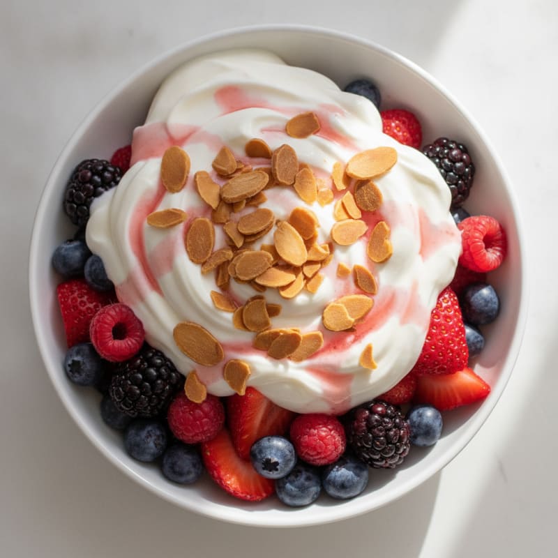 Greek Yogurt Protein Parfait with Mixed Berries and Almonds