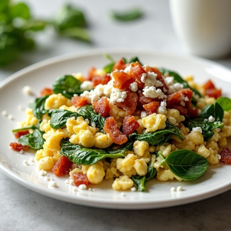 Egg White Spinach Scramble with Cottage Cheese and Turkey Bacon