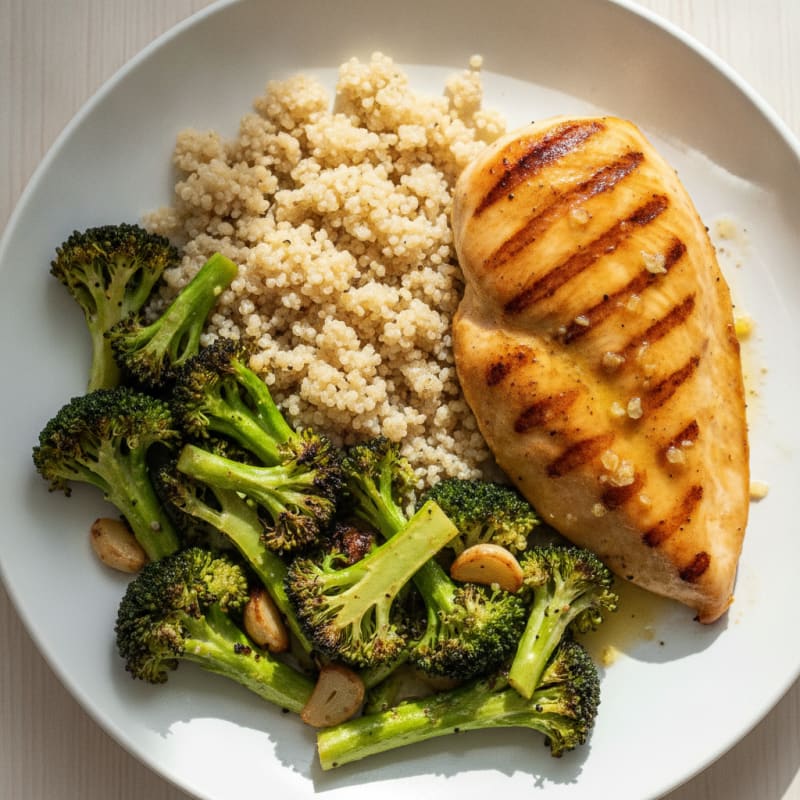 Grilled Chicken Breast with Roasted Broccoli and Quinoa