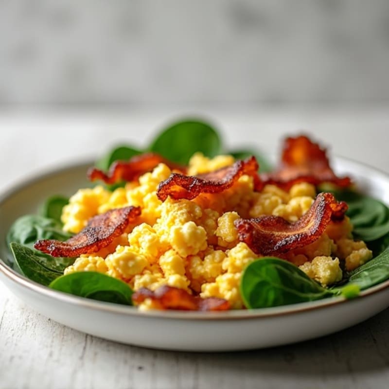 Crispy Bacon and Egg Scramble with Creamy Cottage Cheese and Fresh Spinach