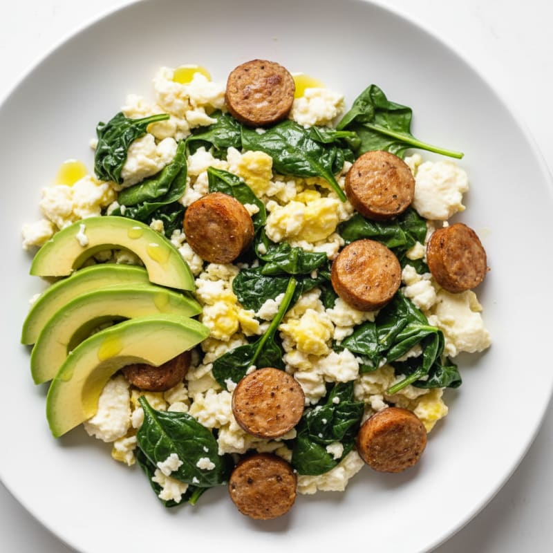 Egg White and Turkey Sausage Scramble with Spinach