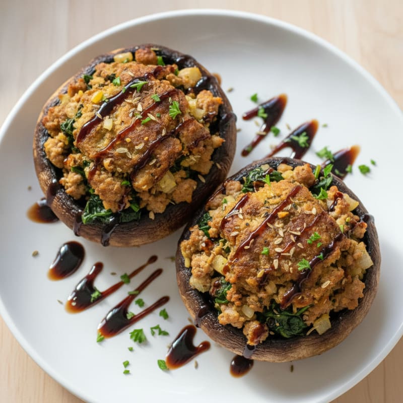 Herb-Stuffed Portabella Mushrooms with Balsamic Glaze