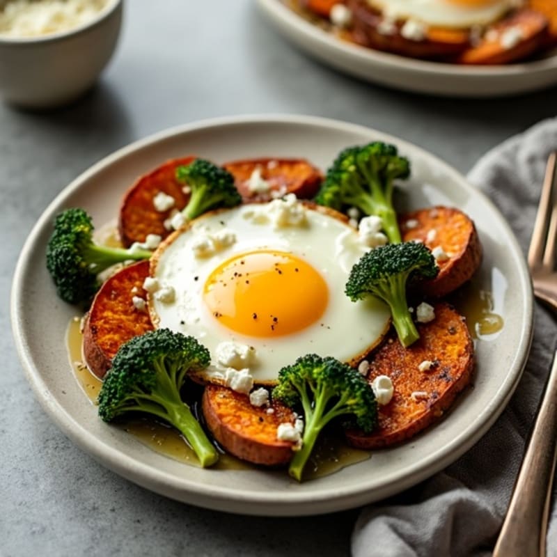 Crispy Sheet Pan Eggs with Roasted Sweet Potatoes and Broccoli