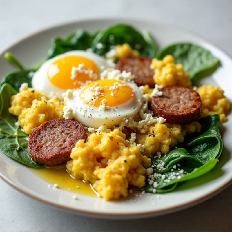 Egg White and Turkey Sausage Scramble with Spinach and Feta