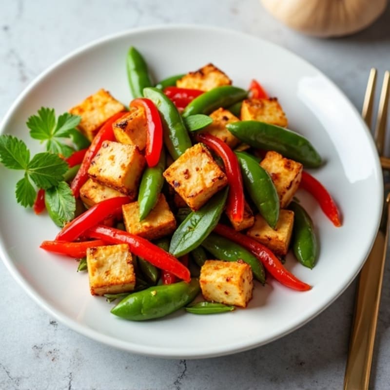 Seared Tofu and Edamame Stir Fry with Bell Peppers