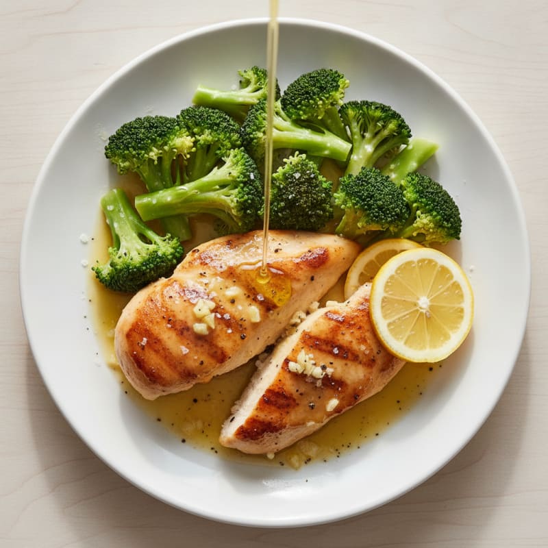 Lemon Garlic Pan Seared Chicken with Steamed Broccoli