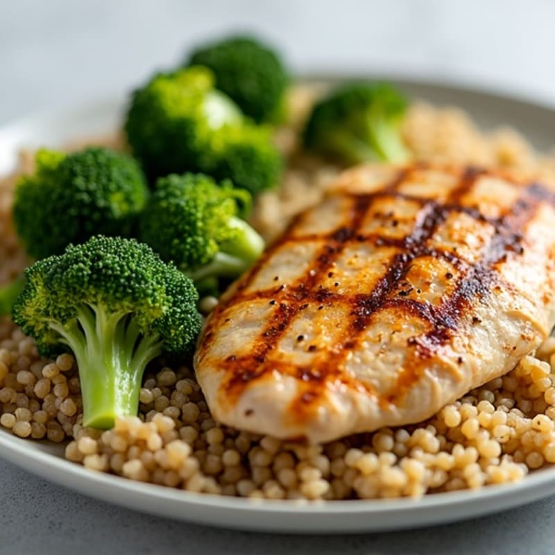 Grilled Chicken Breast with Quinoa and Roasted Broccoli
