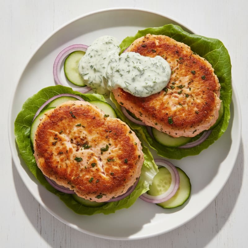 Pan-Seared Salmon Burgers with Dill Aioli
