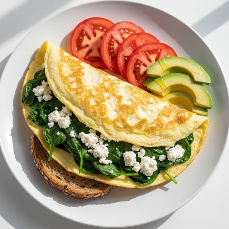 Egg White Spinach Omelet with Cottage Cheese and Fresh Tomato