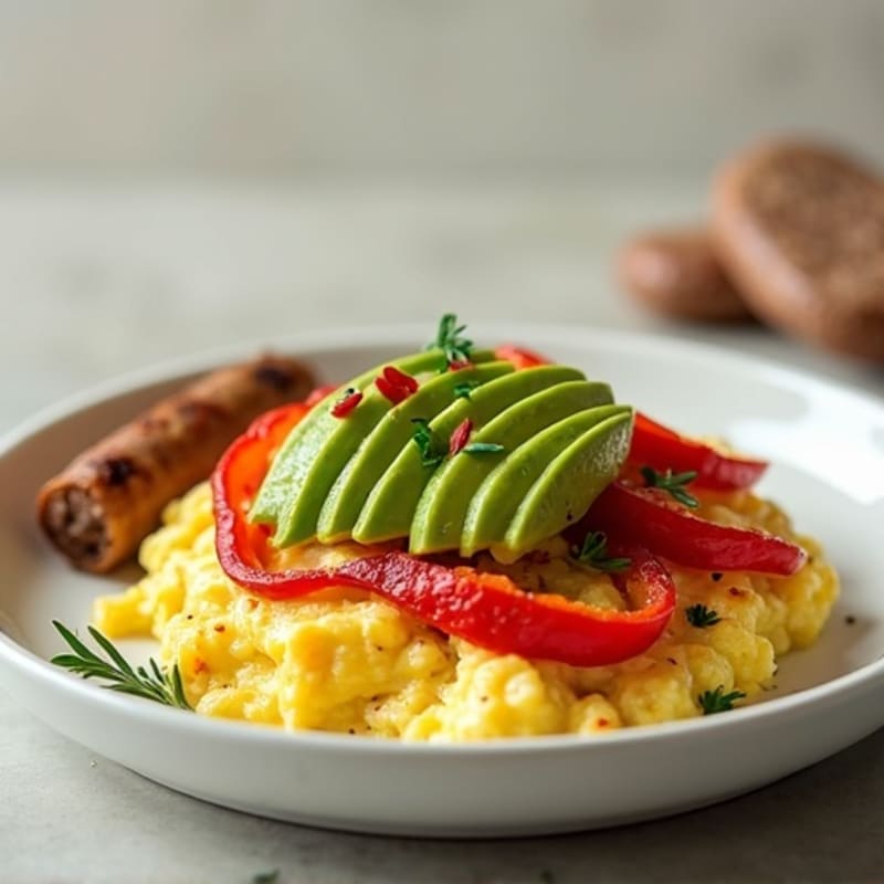 Scrambled Egg Whites with Chicken Sausage and Roasted Peppers