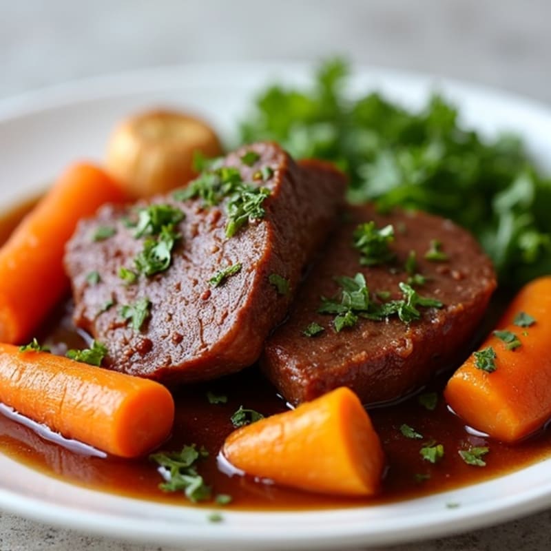 Tender Slow-Cooked Beef with Roasted Root Vegetables