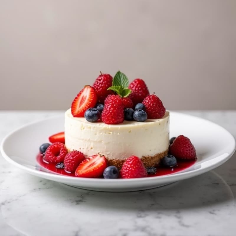 Greek Yogurt Protein Cheesecake with Mixed Berries
