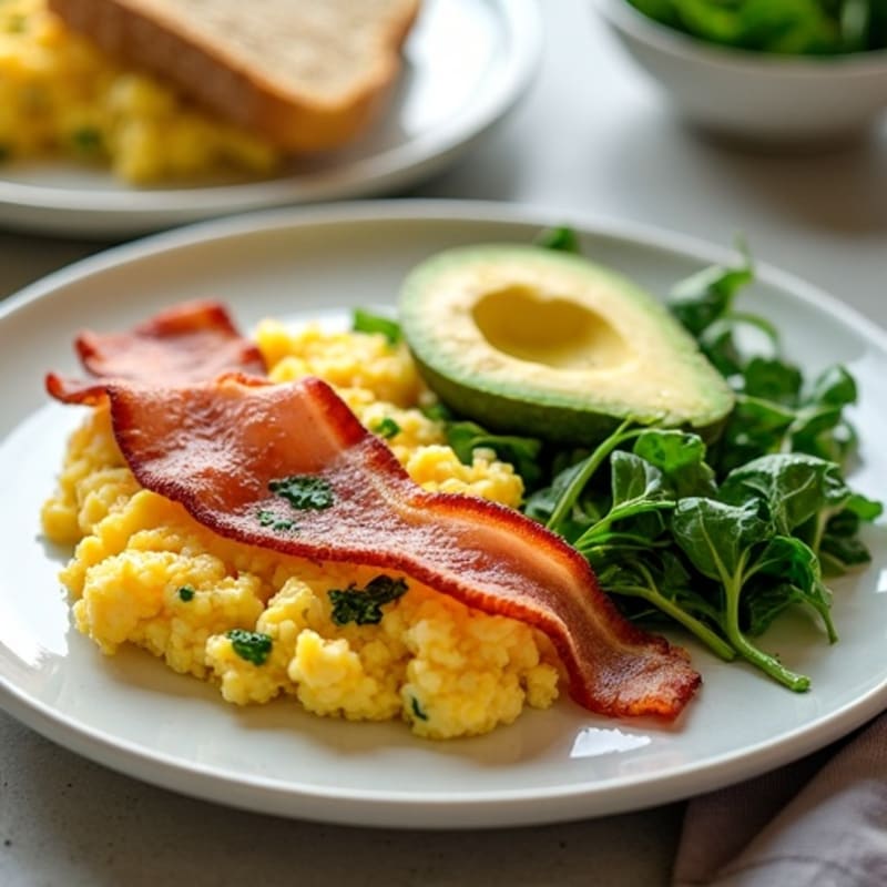 Crispy Turkey Bacon and Egg White Scramble with Spinach