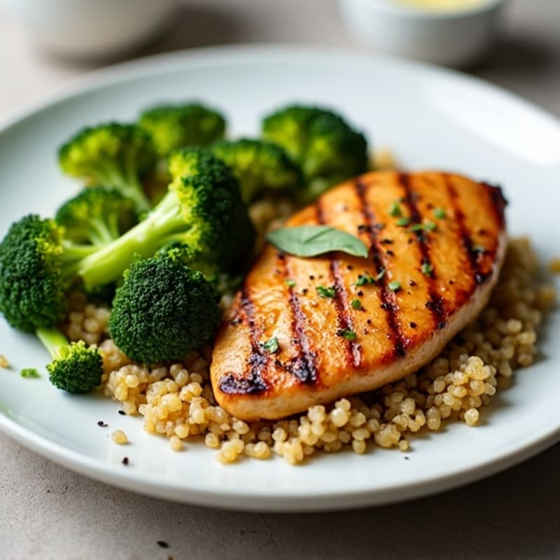 Grilled Chicken Breast with Quinoa and Roasted Broccoli