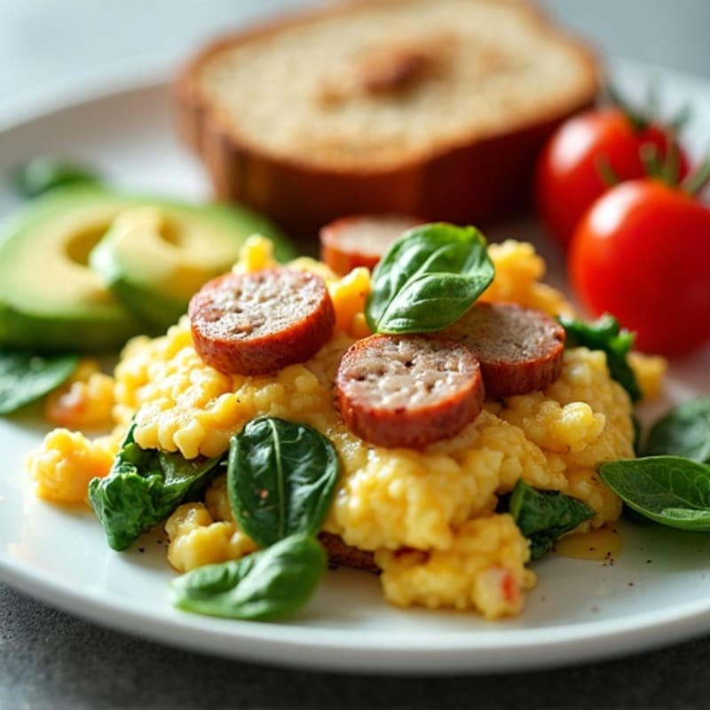 Egg White and Turkey Sausage Scramble with Spinach