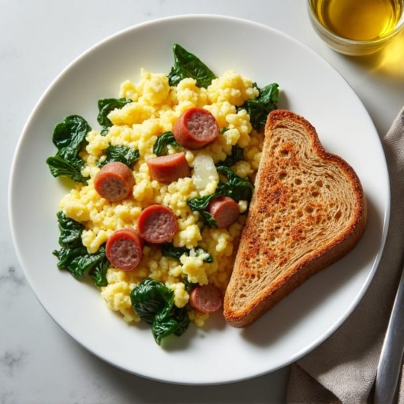 Egg White Spinach Scramble with Turkey Sausage