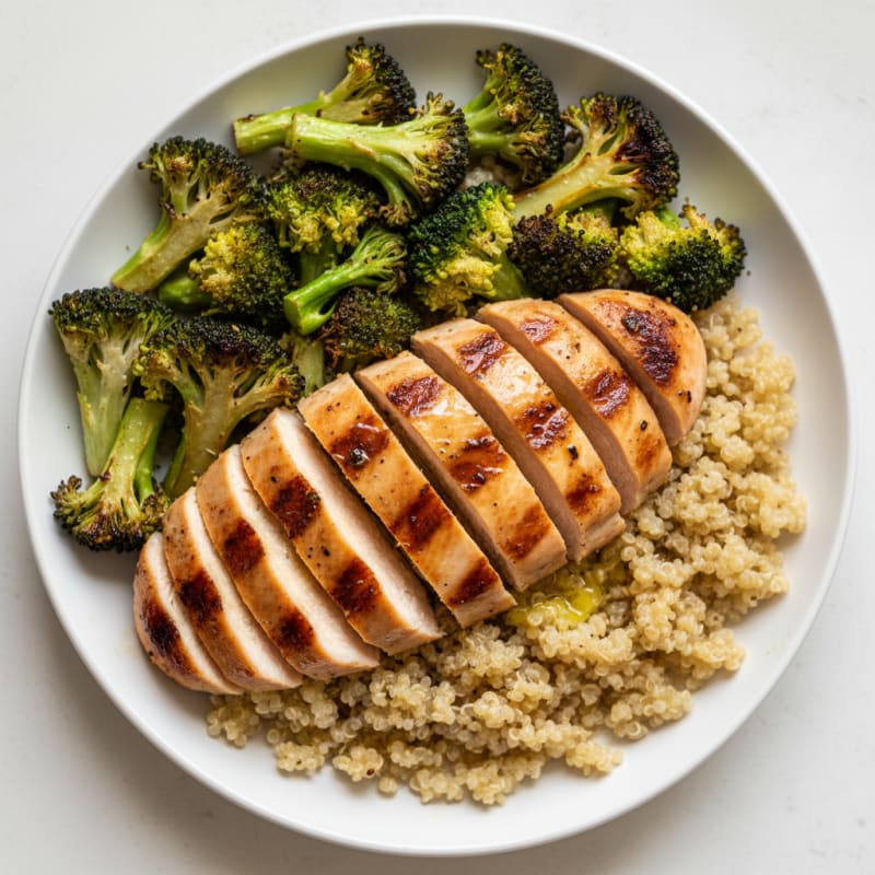 Grilled Chicken Breast with Quinoa and Roasted Broccoli