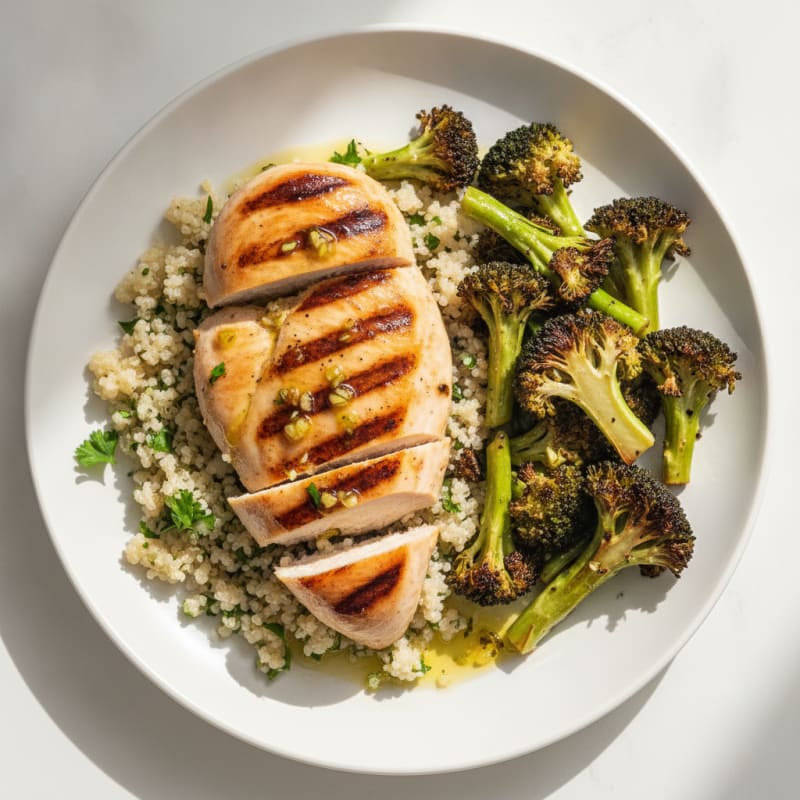 Grilled Chicken Breast with Quinoa and Roasted Broccoli