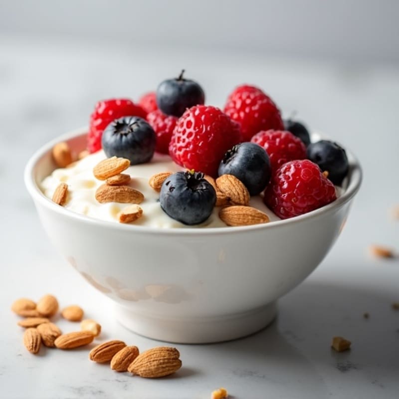 Silky Greek Yogurt Protein Bowl with Mixed Berries and Almonds