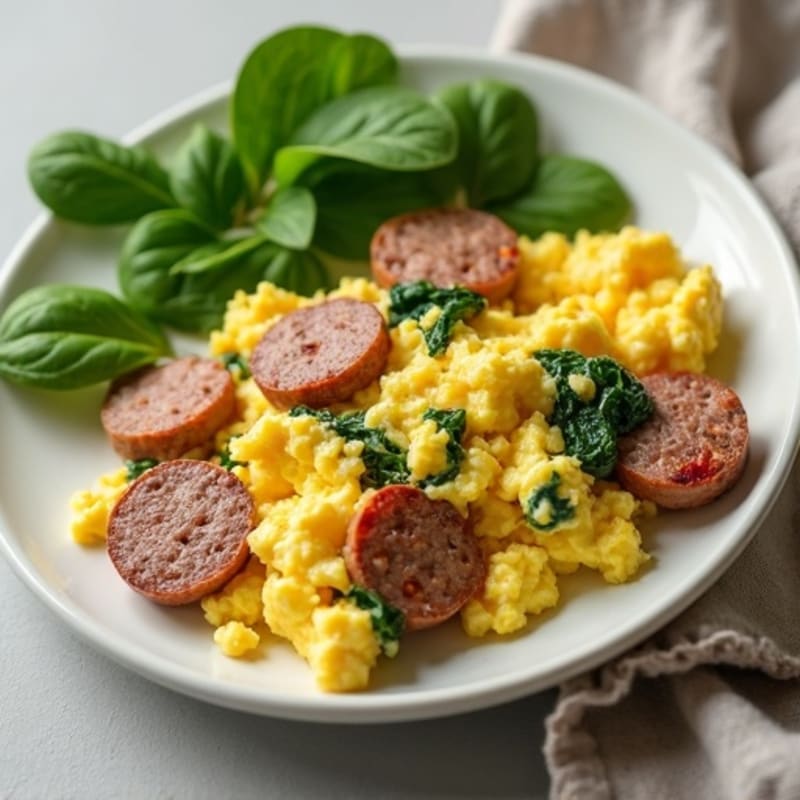 Creamy Scrambled Eggs with Spinach and Turkey Sausage