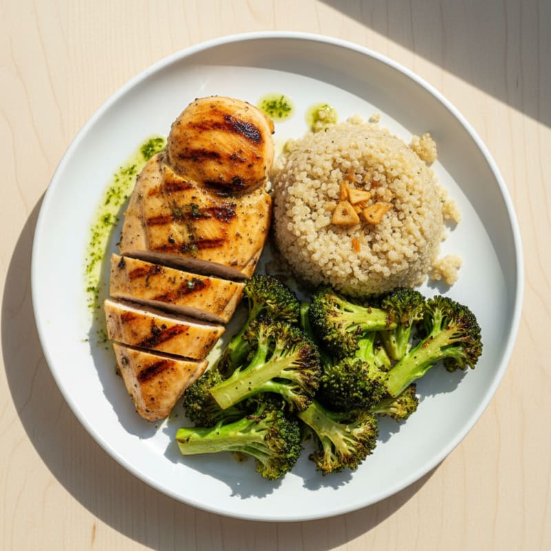 Grilled Chicken Breast with Roasted Broccoli and Quinoa