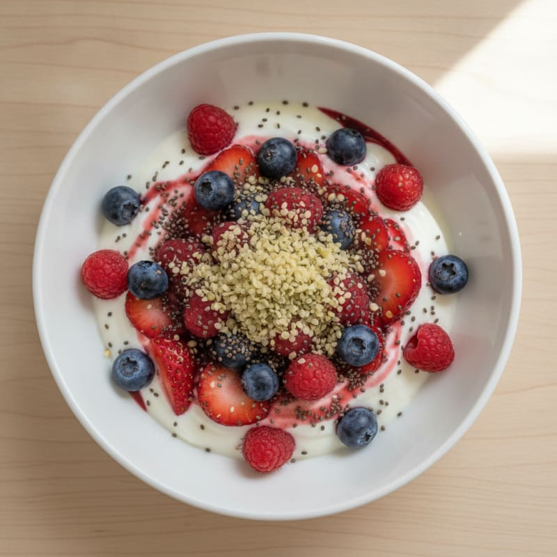 Greek Yogurt Parfait with Mixed Berries and Chia Seeds