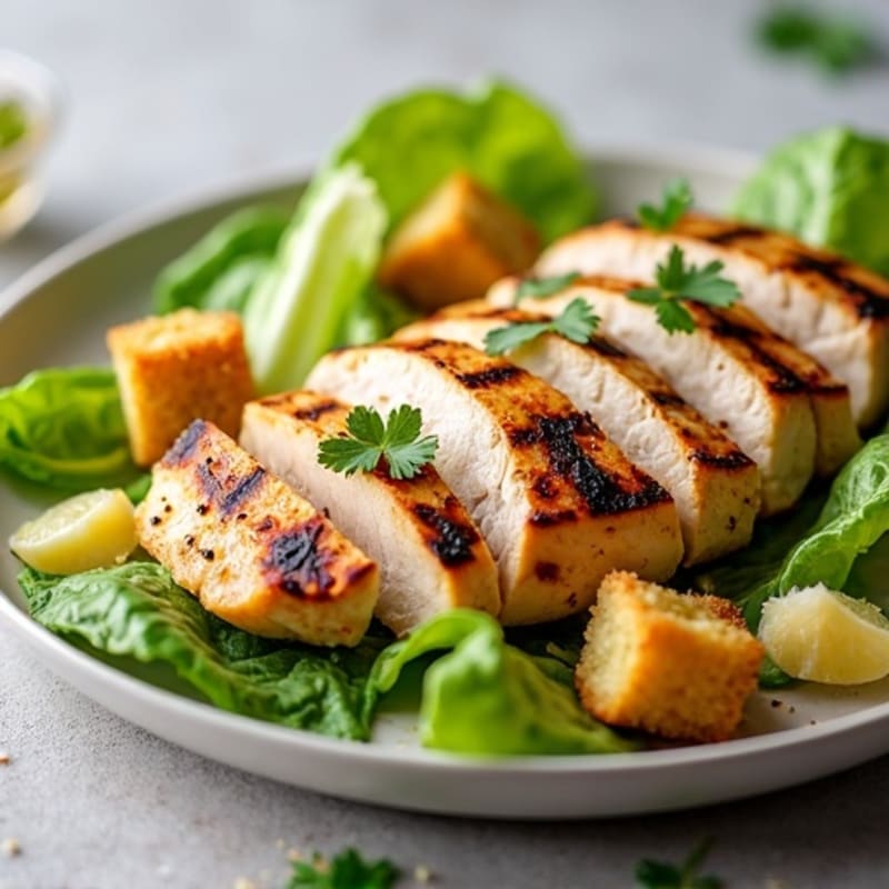 Grilled Chicken Caesar Salad with Crispy Romaine