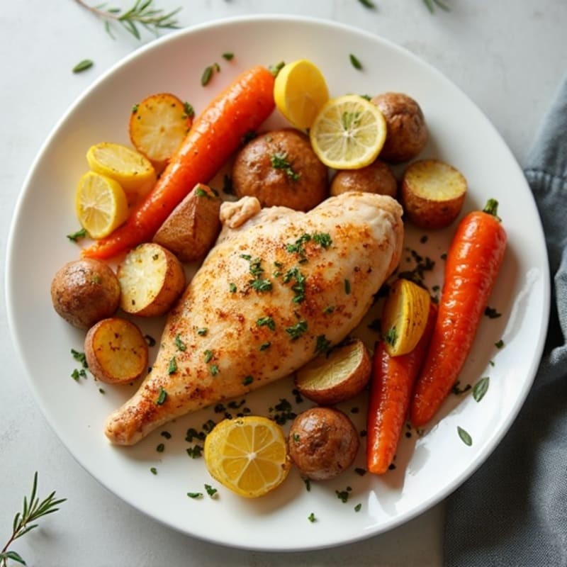 Sheet Pan Lemon Herb Roasted Chicken and Crispy Root Vegetables