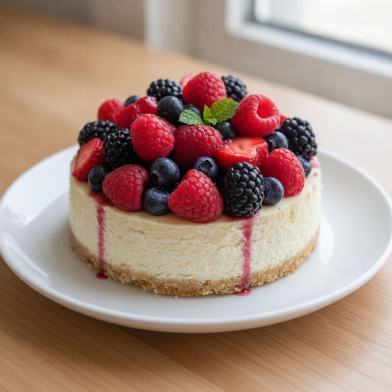 Greek Yogurt Protein Cheesecake with Mixed Berries