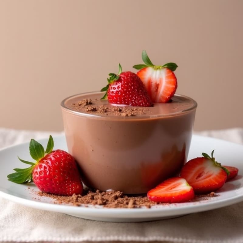 Chocolate Protein Pudding with Sliced Strawberries