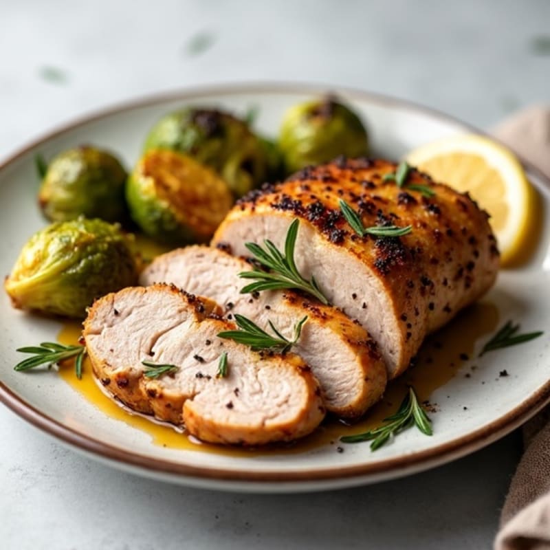 Garlic Herb Roasted Pork Loin with Crispy Brussels Sprouts