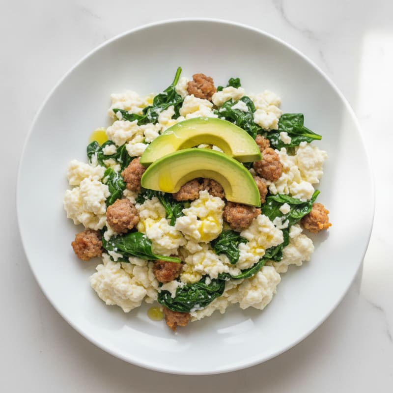 Egg White Scramble with Turkey Sausage and Spinach