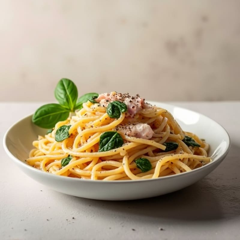 Creamy Ham and Roasted Garlic Spaghetti