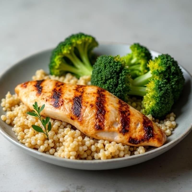 Grilled Chicken Breast with Roasted Broccoli and Quinoa