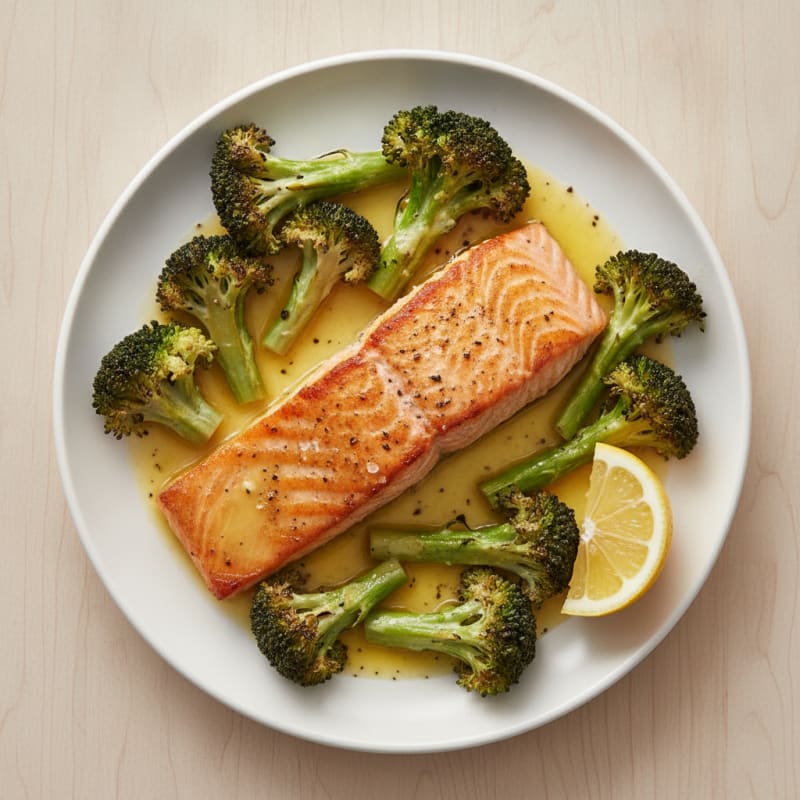 Seared Salmon with Roasted Broccoli and Lemon